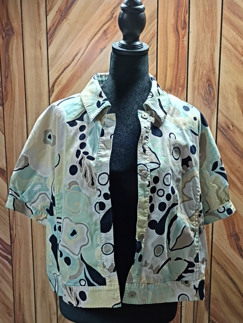 Vintage Dana Buchman Silk Short-sleeve Abstract Print Button-down Jacket Size 12